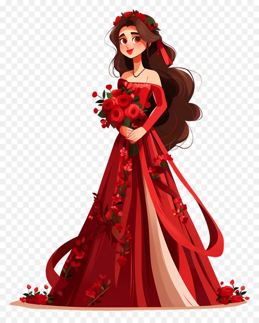 Noiva Dos Desenhos Animados，Vestido Vermelho PNG