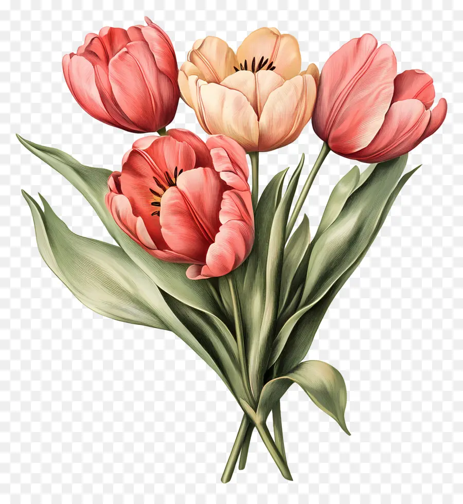 Buquê De Tulipas，Tulipas Rosa PNG