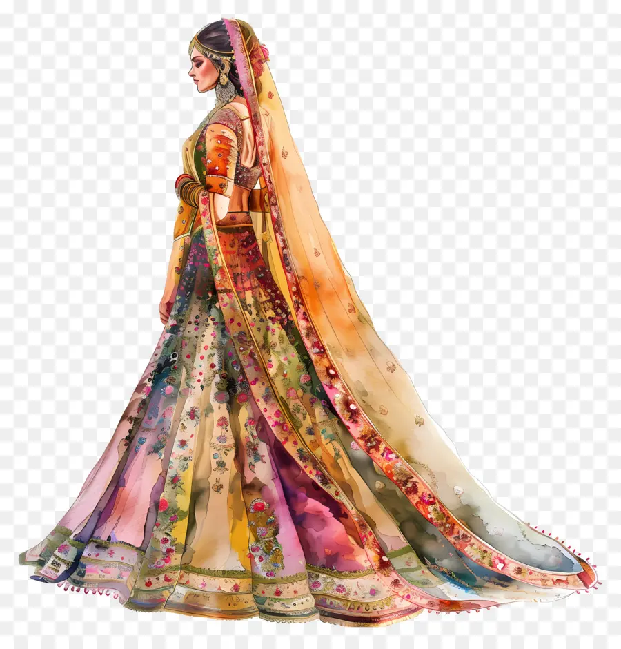 Vestido De Noiva Aquarela，Vestido Tradicional Colorido PNG