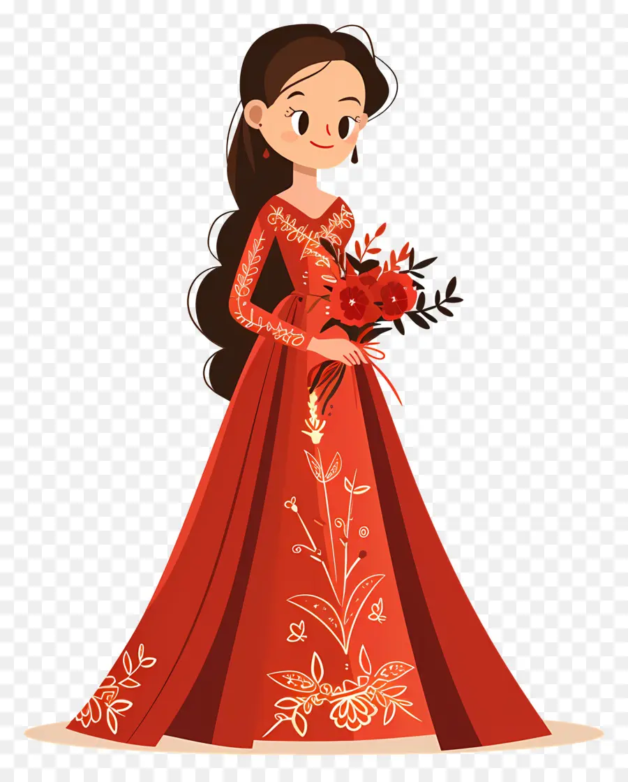 Noiva Dos Desenhos Animados，Garota De Vestido Vermelho PNG