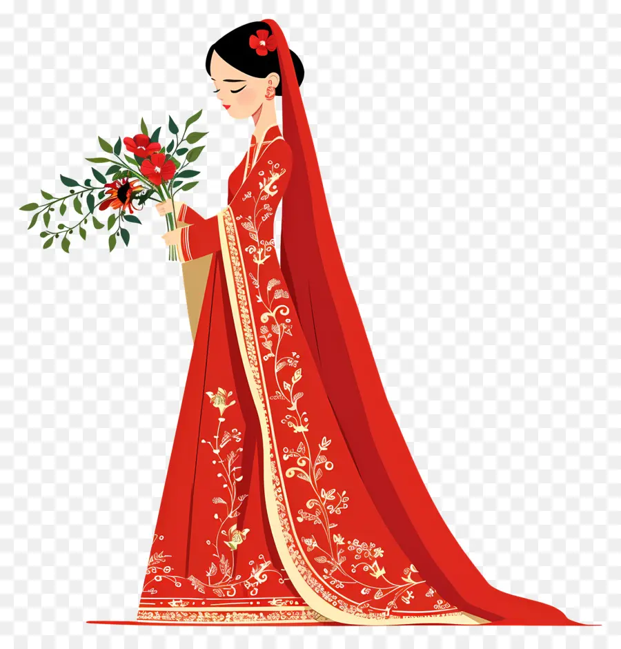 Noiva Dos Desenhos Animados，Mulher De Vestido Vermelho PNG