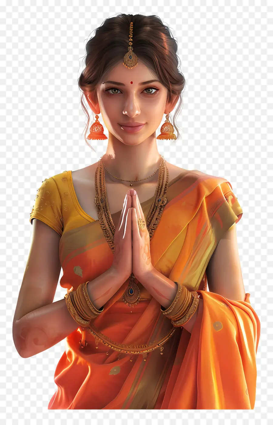 Mulher Indiana，Mulher Tradicional Em Saree Laranja PNG