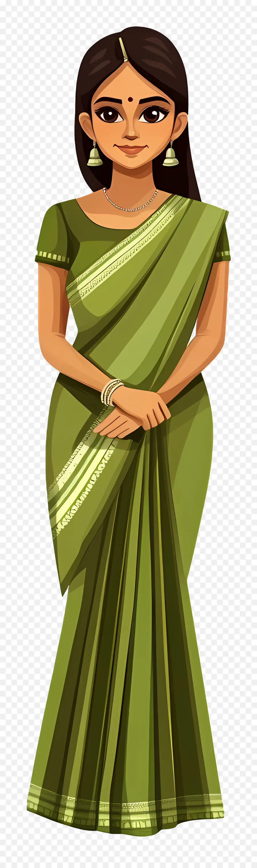 Garota Indiana，Mulher Em Saree Verde PNG