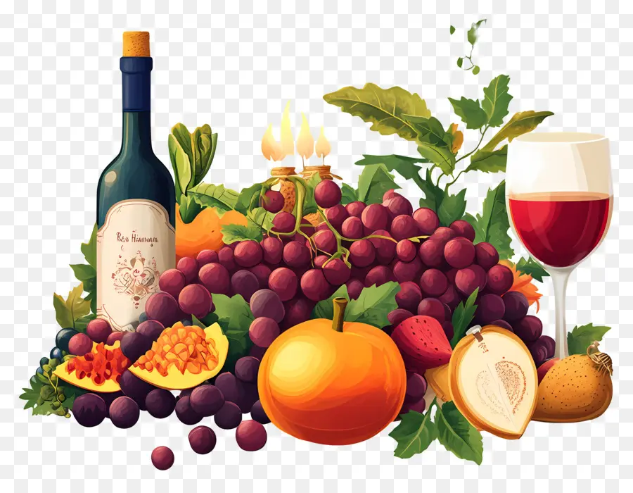 Rosh Hashaná，Frutas E Vinho PNG