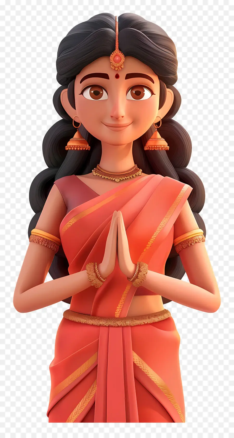 Mulher Indiana，Mulher Tradicional Em Saree Laranja PNG