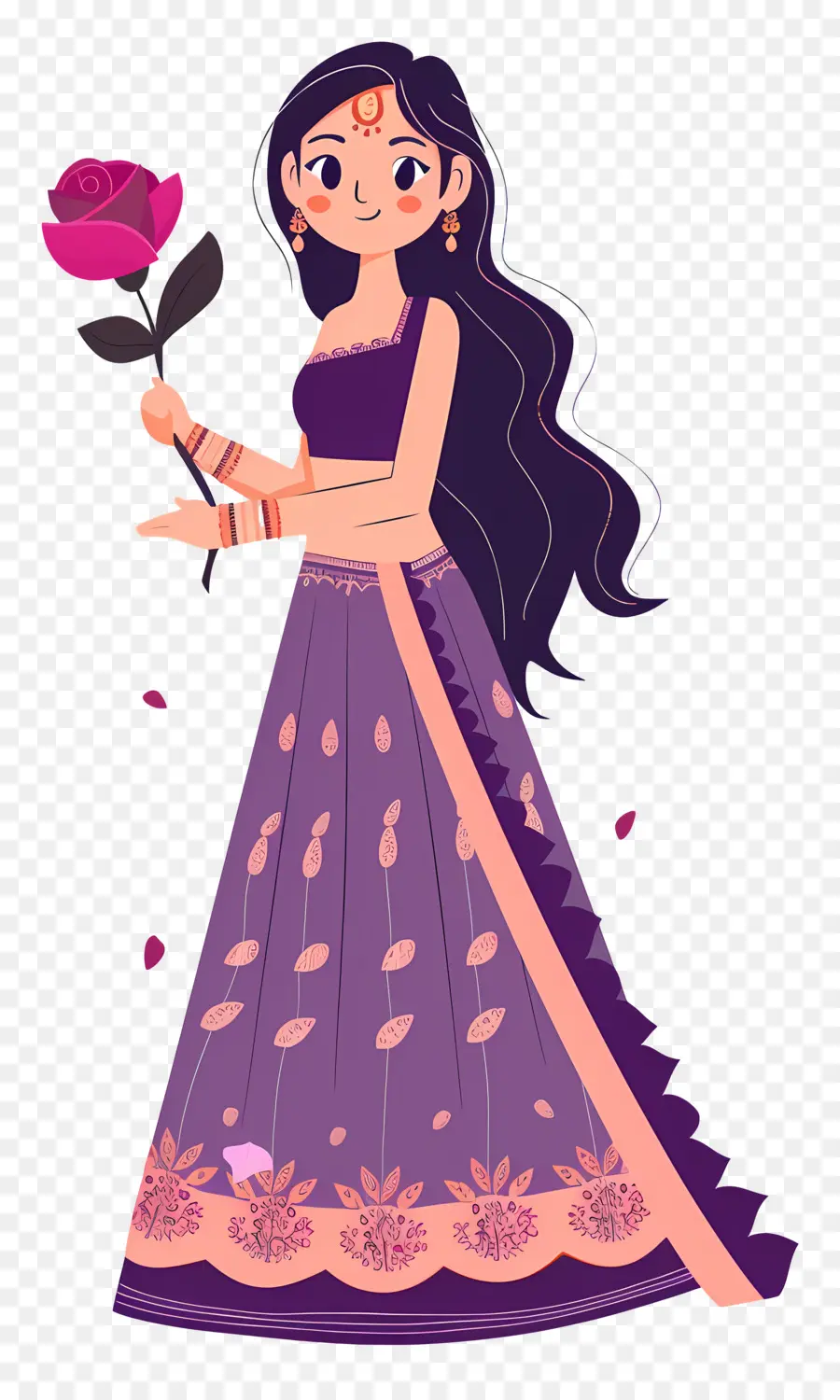 Desenho De Mulher Indiana，Mulher Com Rosa PNG