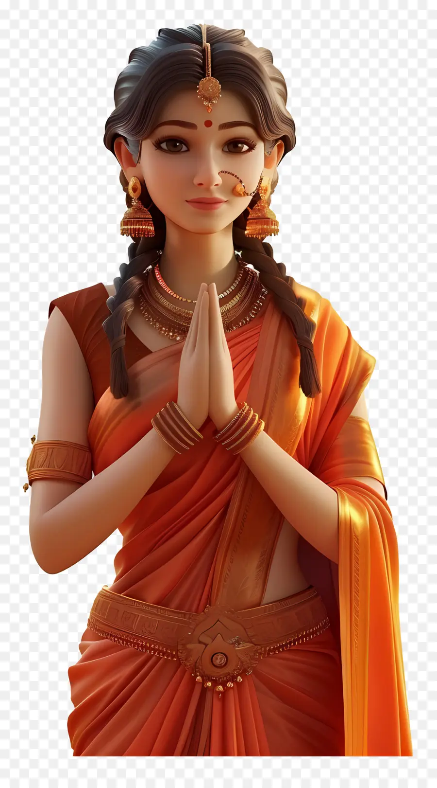 Mulher Indiana，Mulher Tradicional Em Saree Laranja PNG