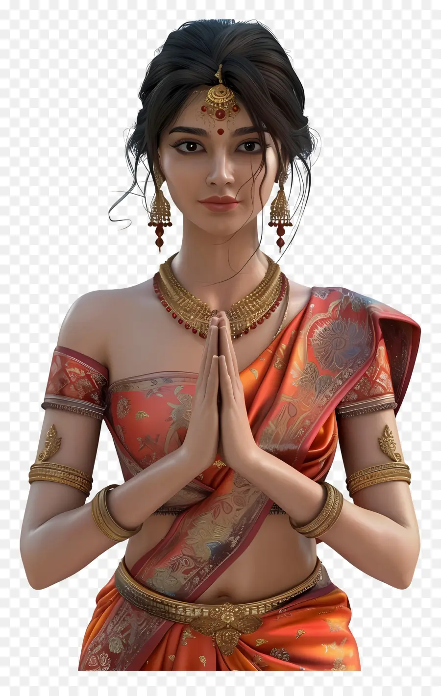 Mulher Indiana，Mulher Tradicional Em Saree Laranja PNG