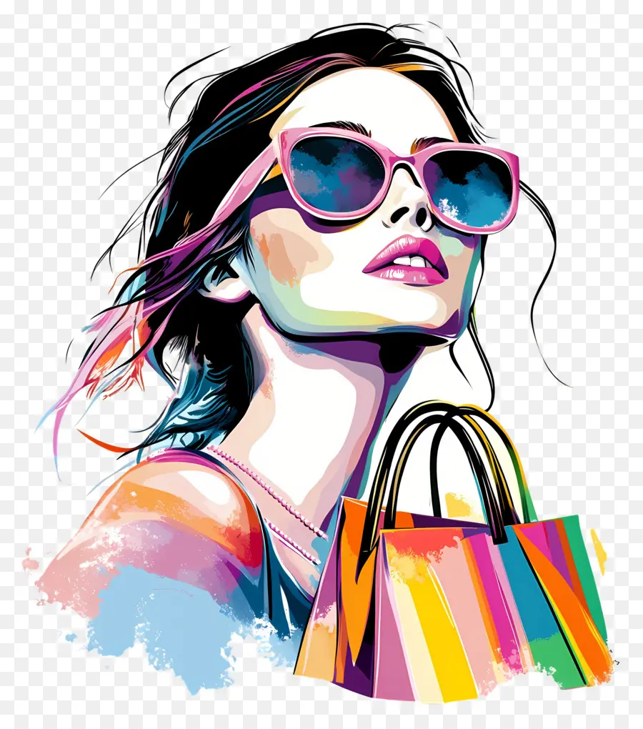 Garota De Compras，Sacolas De Compras Coloridas PNG