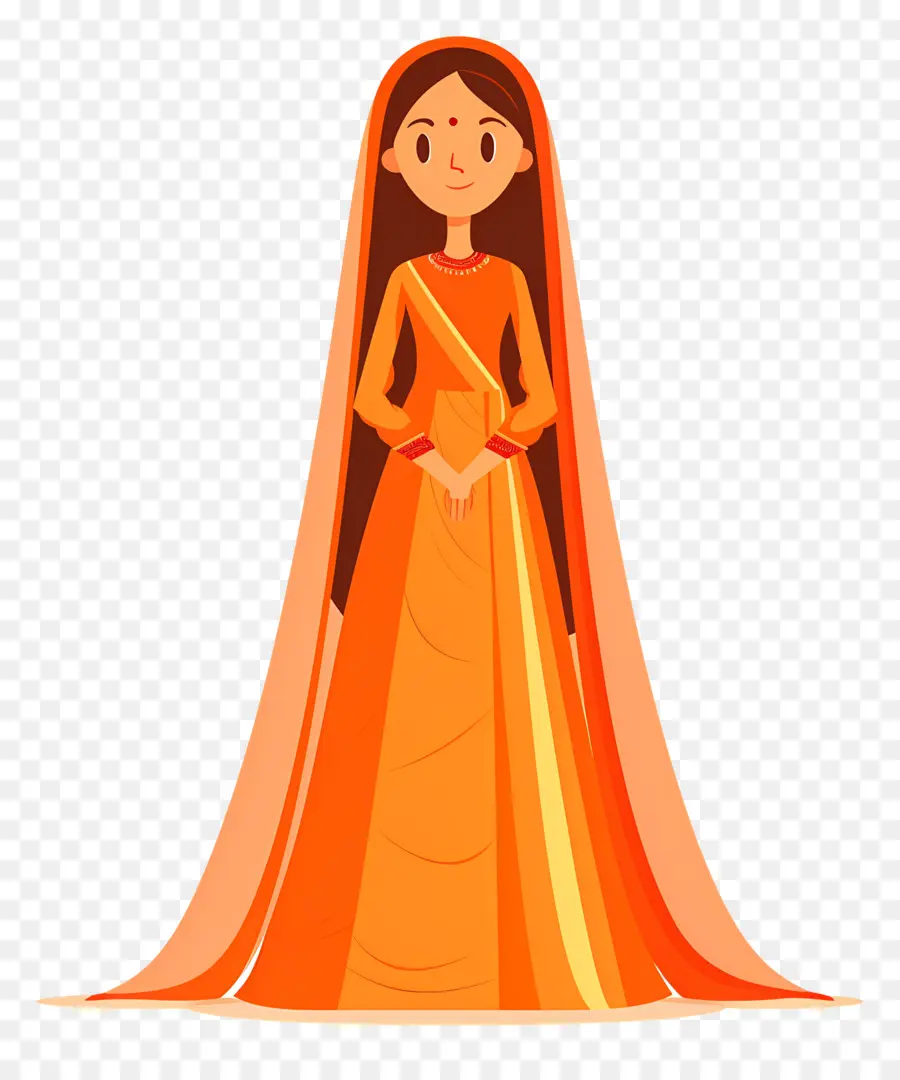 Noiva Indiana，Mulher De Vestido Laranja PNG