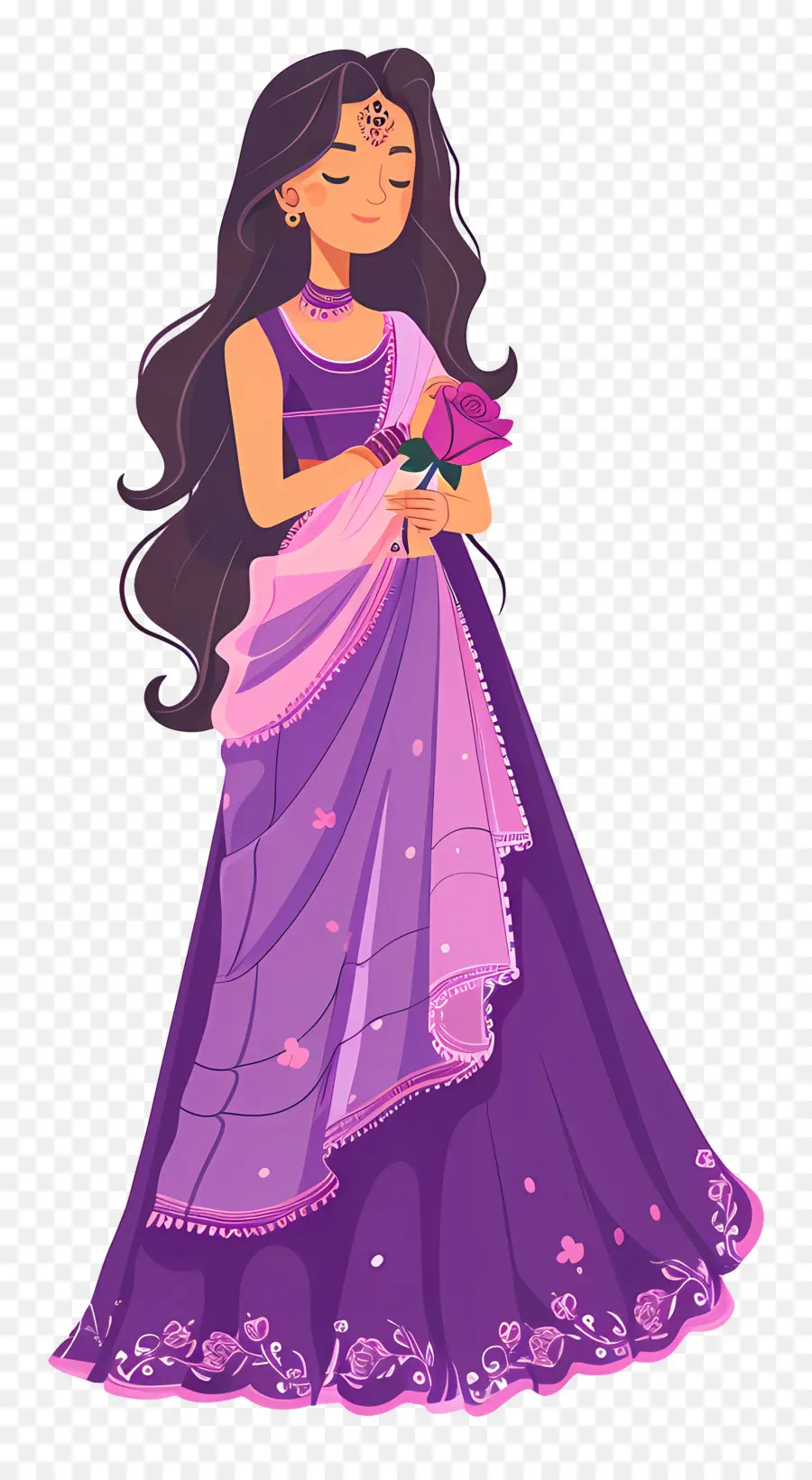 Desenho De Mulher Indiana，Mulher De Vestido Roxo PNG