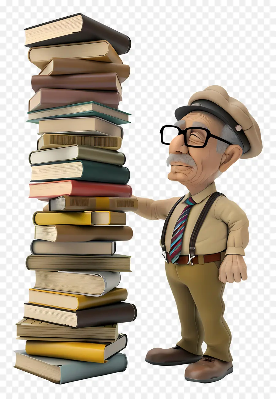 Professor De Desenho Animado，Velho Com Livros PNG