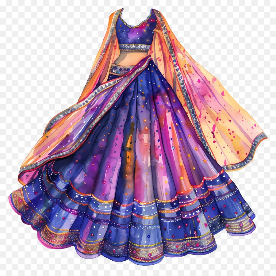 Vestido De Noiva Aquarela，Vestido Tradicional Colorido PNG