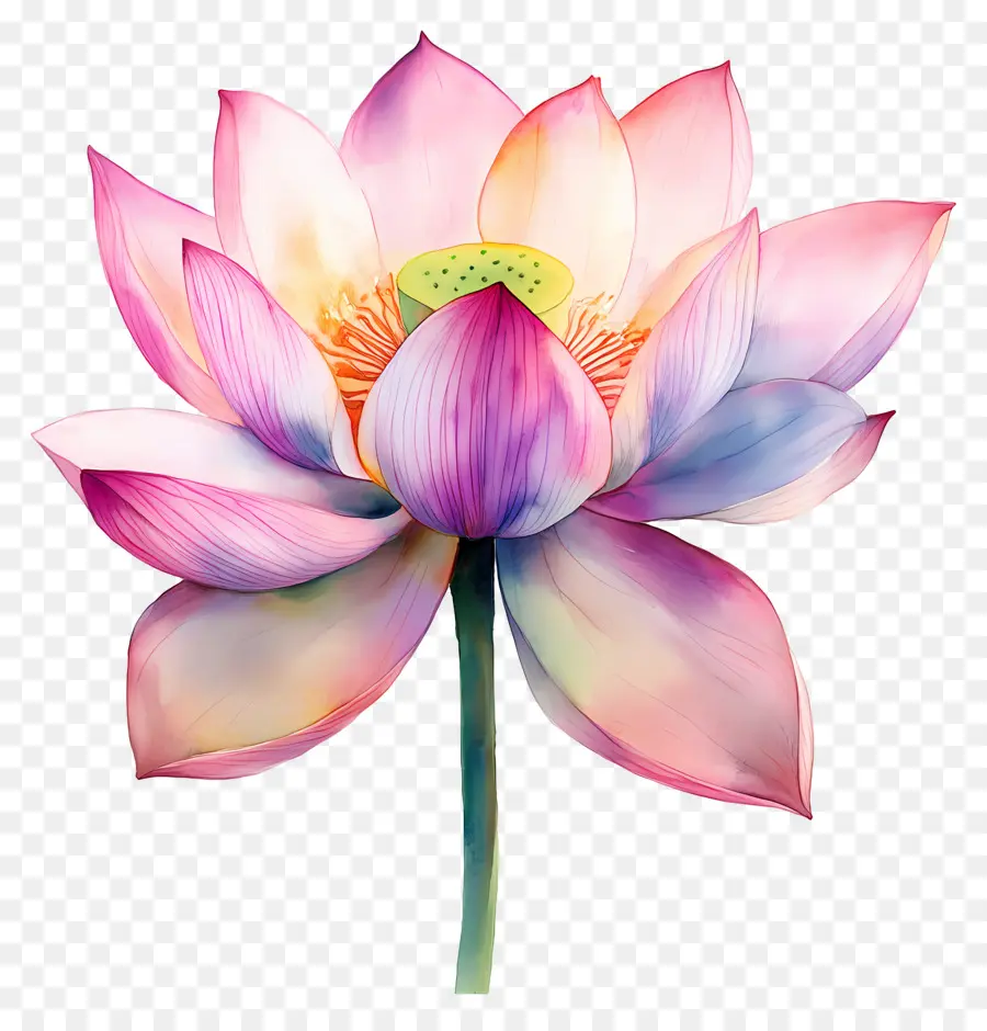 Aquarela Lótus，Lótus Rosa PNG