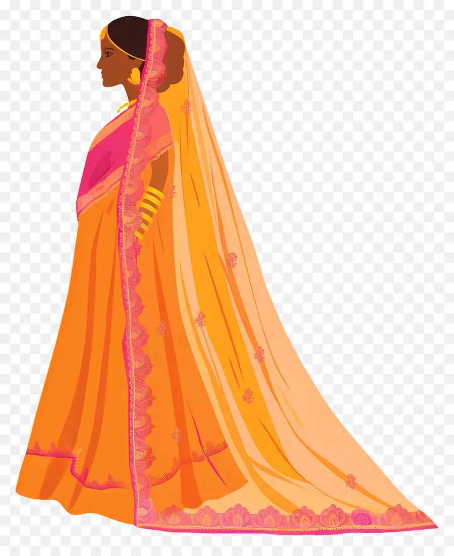 Noiva Indiana，Saree Laranja PNG