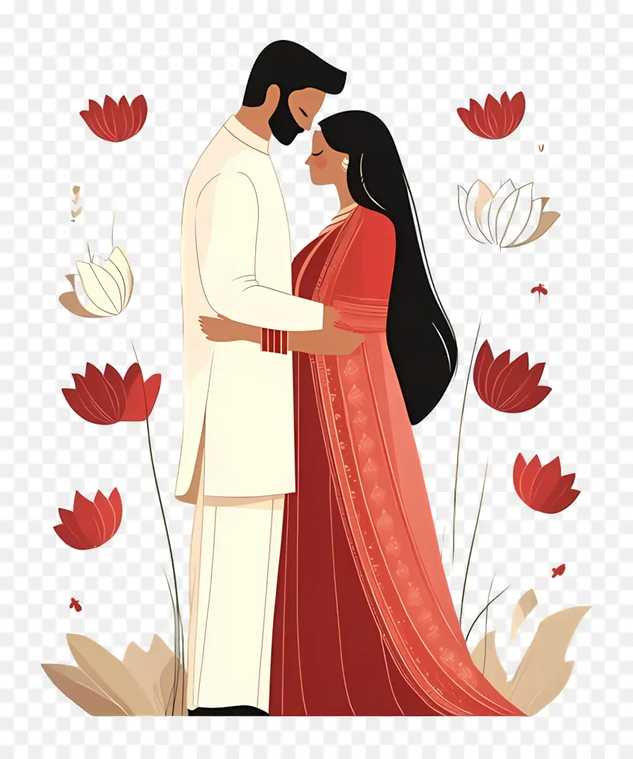 Casal De Noivos Indianos，Casal Em Traje Tradicional PNG