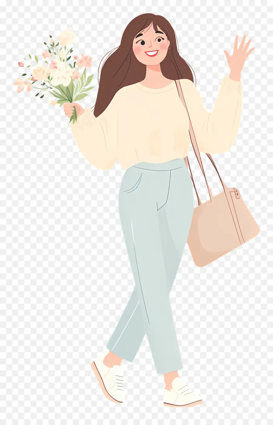 Garota Feliz，Menina Com Flores PNG