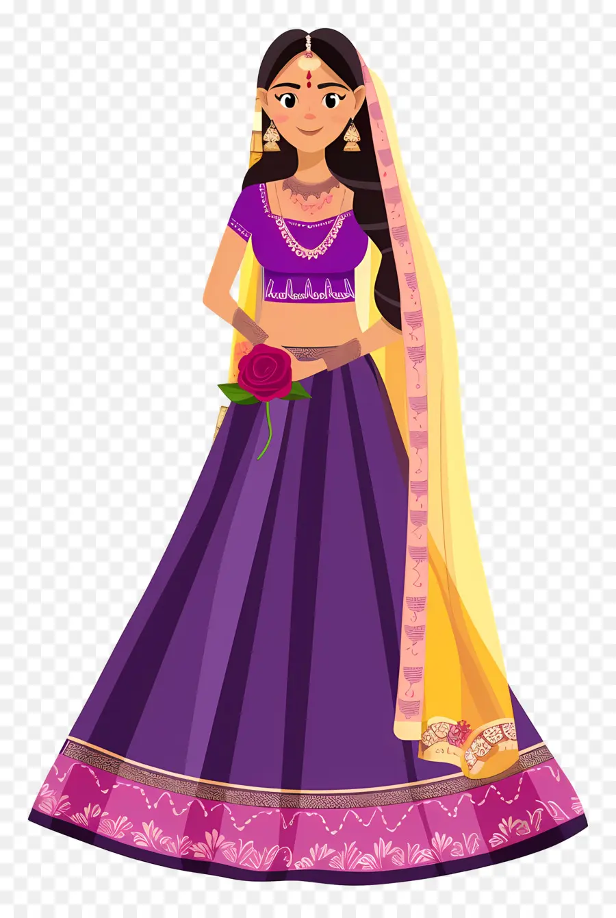 Desenho De Mulher Indiana，Vestido Tradicional Roxo PNG