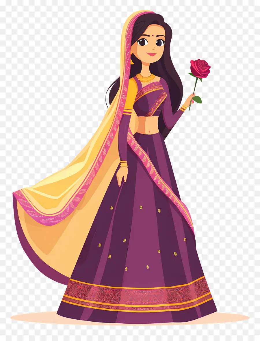 Desenho De Mulher Indiana，Mulher Em Vestido Tradicional PNG