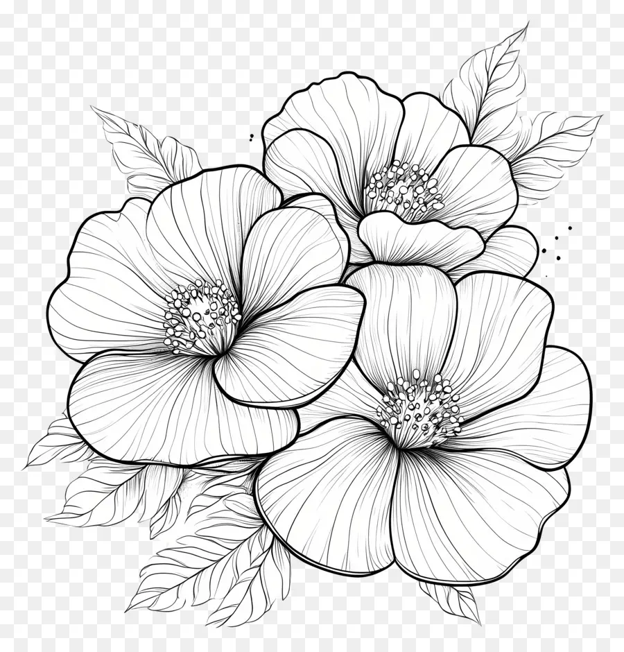 Página Para Colorir，Flores Preto E Branco PNG