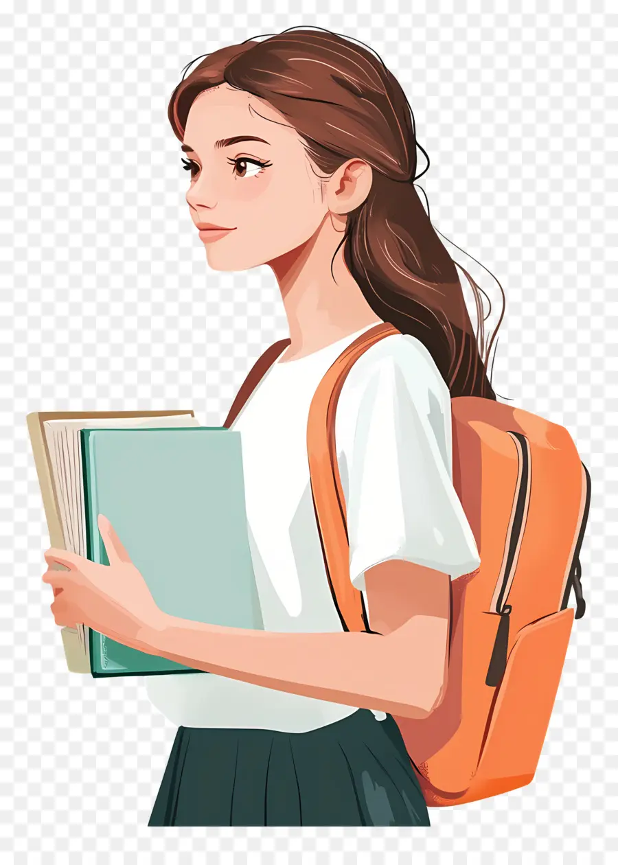 Aluna，Menina Com Livros E Mochila PNG