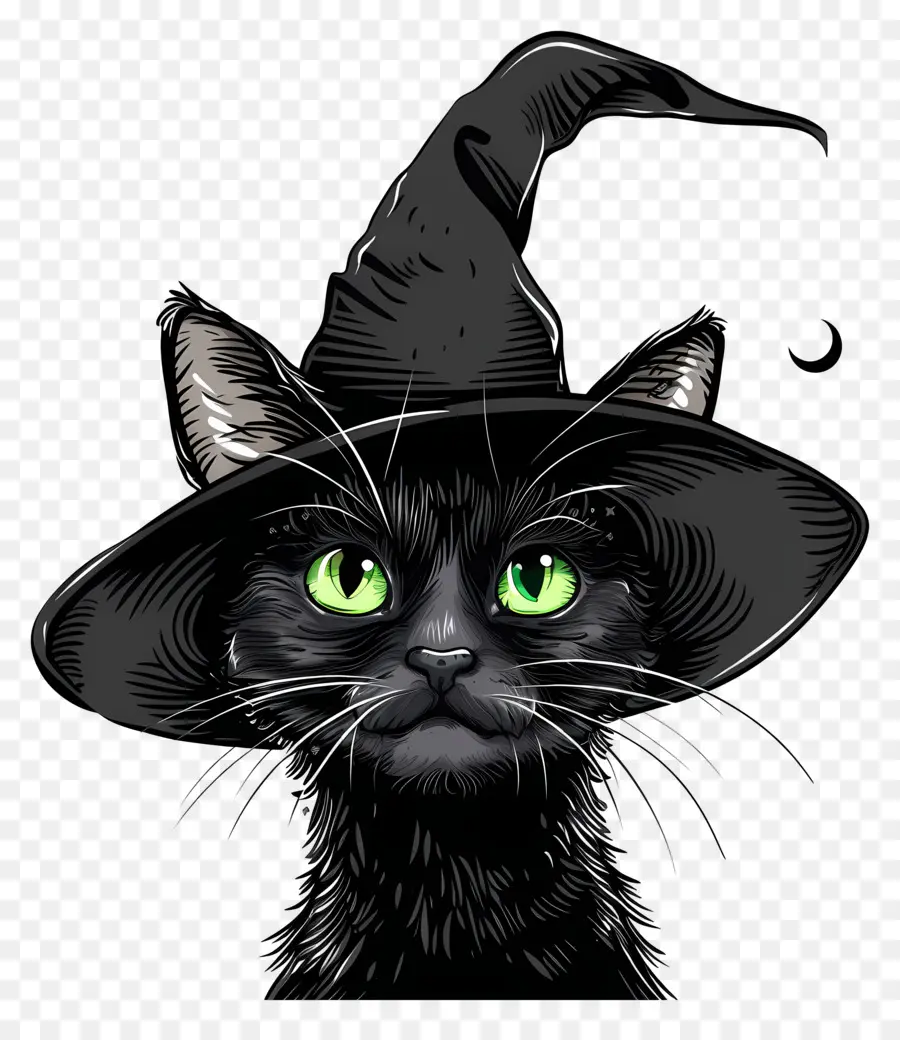 Gato De Halloween，Gato Preto Com Chapéu De Bruxa PNG