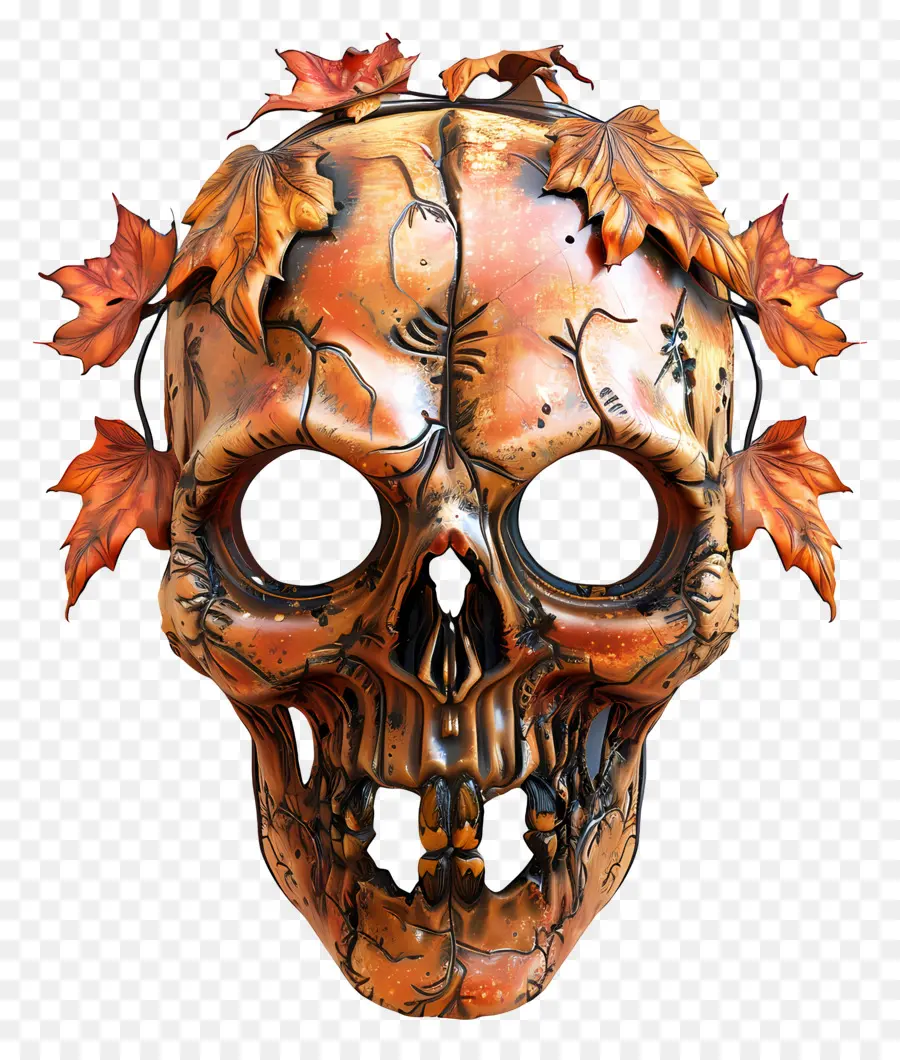 Máscara De Halloween，Caveira Com Folhas PNG