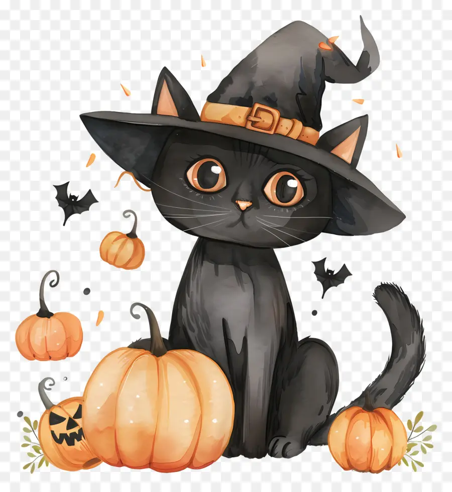 Gato De Halloween，Gato Preto Com Abóboras PNG