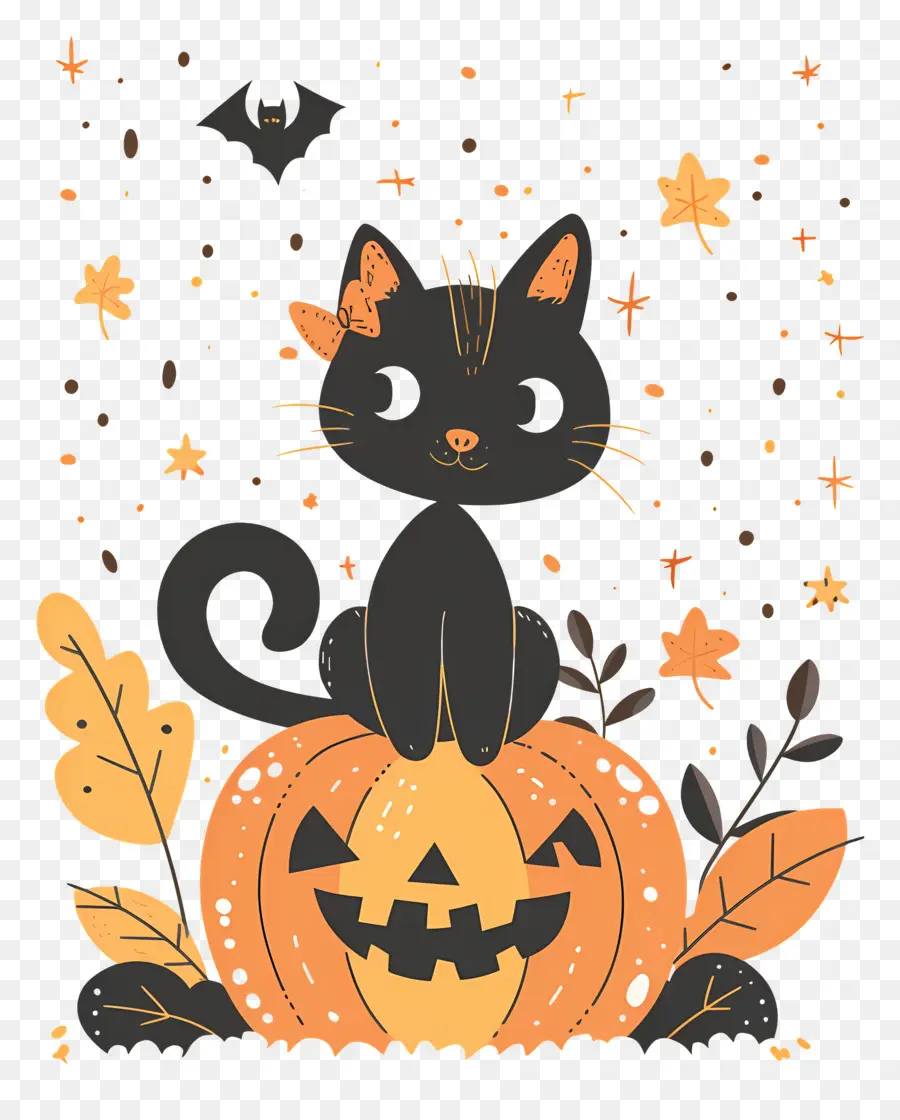 Gato De Halloween，Gato Preto Em Abóbora PNG