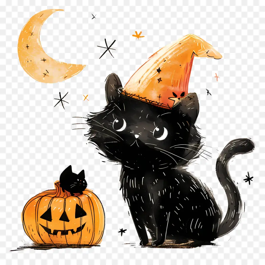 Gato De Halloween，Gato Preto Com Abóboras PNG