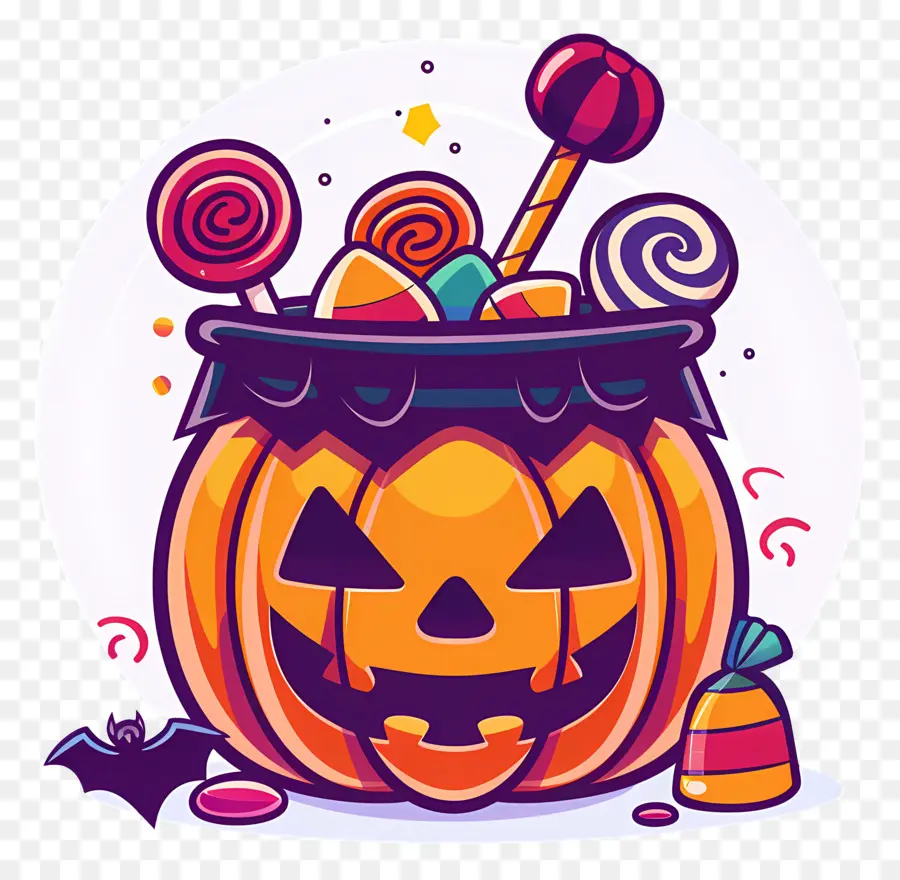 Balde De Doces De Halloween，Abóbora Com Doces PNG