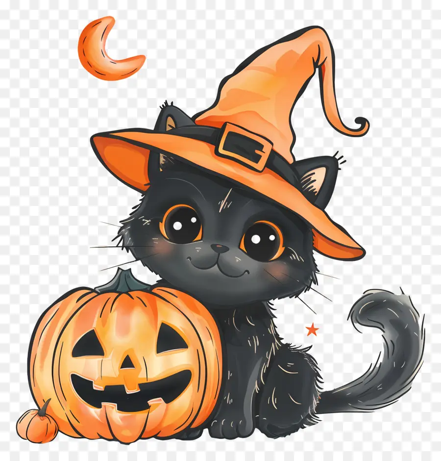 Gato De Halloween，Gato Preto Com Abóboras PNG