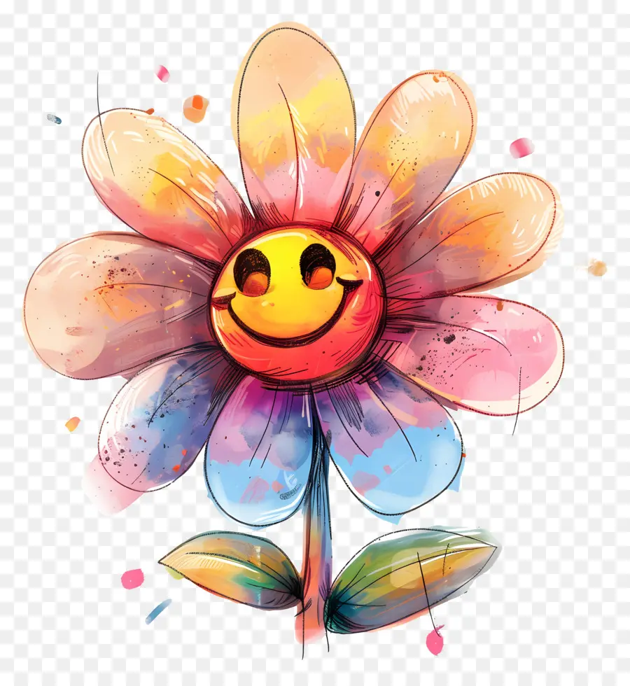 Emoji De Flor，Flor Sorridente Colorida PNG