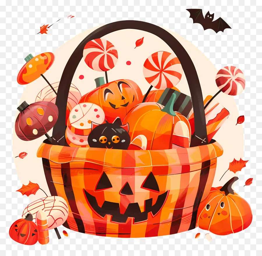 Balde De Doces De Halloween，Cesta De Abóbora PNG