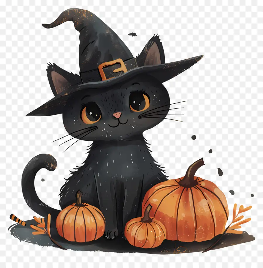 Gato De Halloween，Gato Preto Com Abóboras PNG