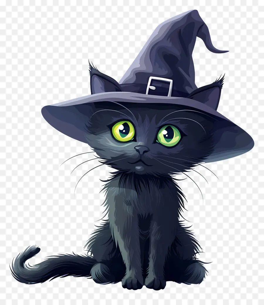 Gato De Halloween，Gato Preto Com Chapéu De Bruxa PNG