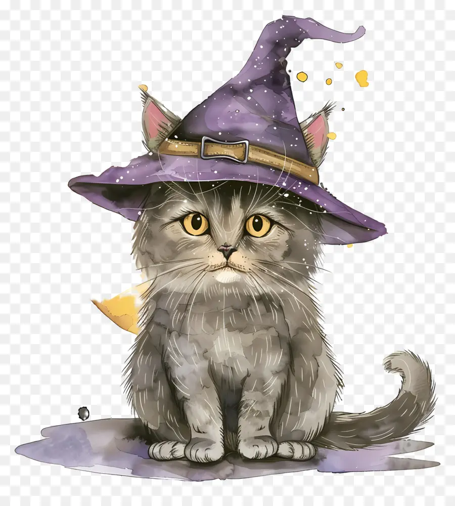 Gato De Halloween，Gato Preto Com Chapéu De Bruxa PNG