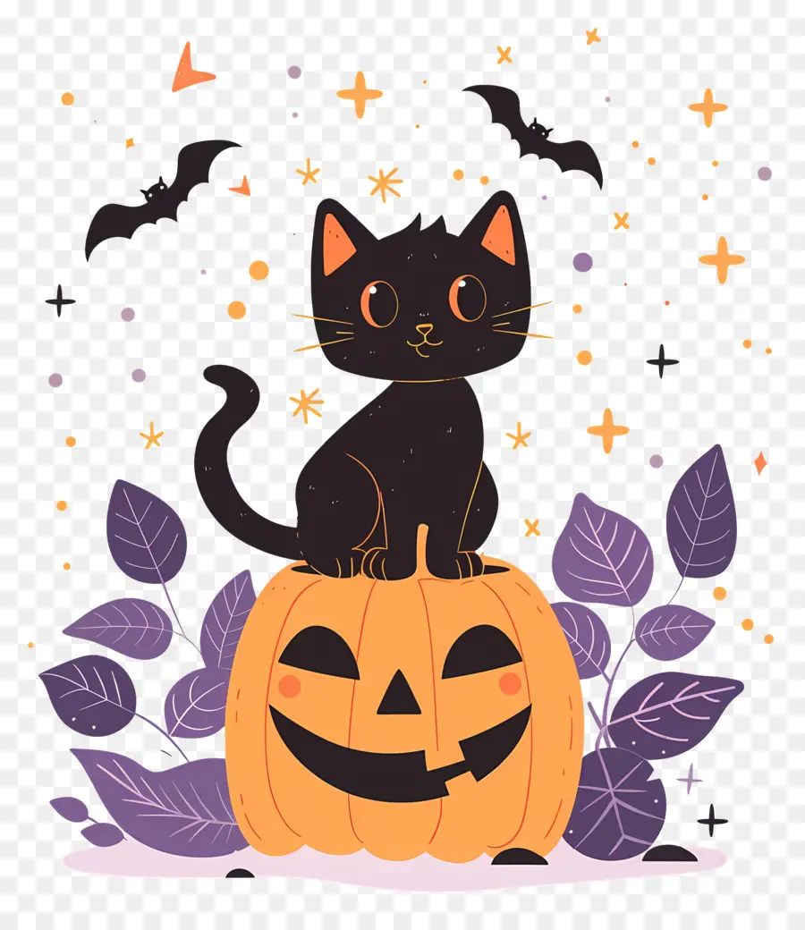 Gato De Halloween，Gato Preto Em Abóbora PNG