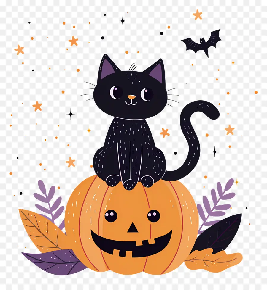 Gato De Halloween，Gato Preto Em Abóbora PNG