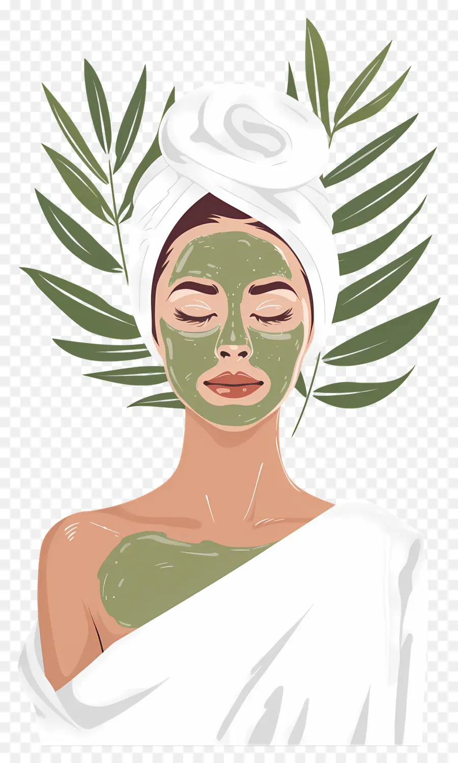 Máscara Facial De Spa，Mulher Com Máscara Facial Verde PNG