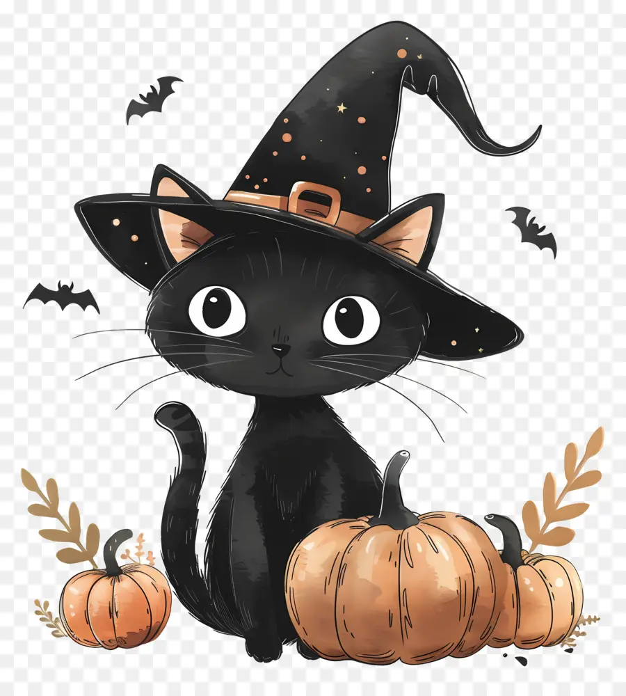 Gato De Halloween，Gato Preto Com Abóboras PNG