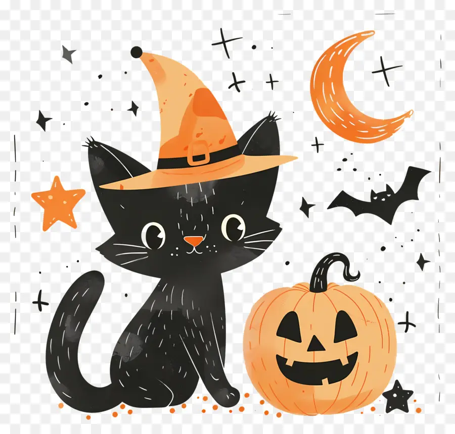 Gato De Halloween，Gato Preto Com Abóboras PNG