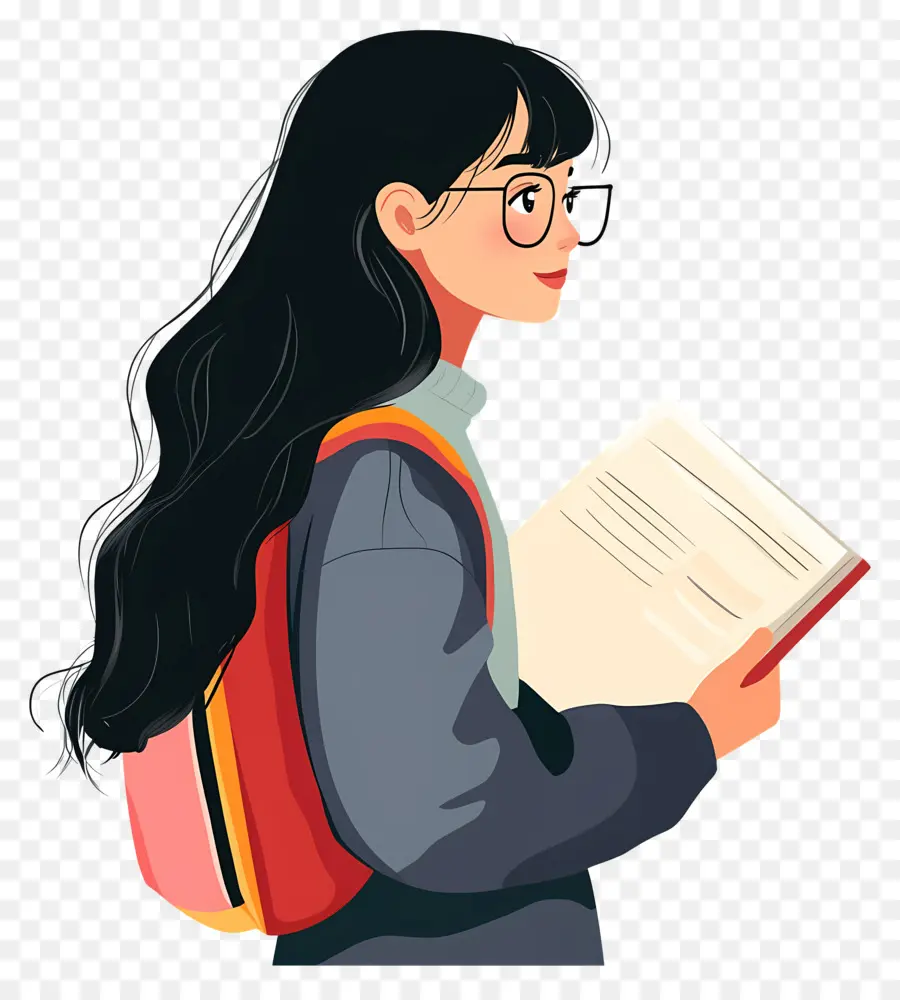 Aluna，Menina Com Livro PNG