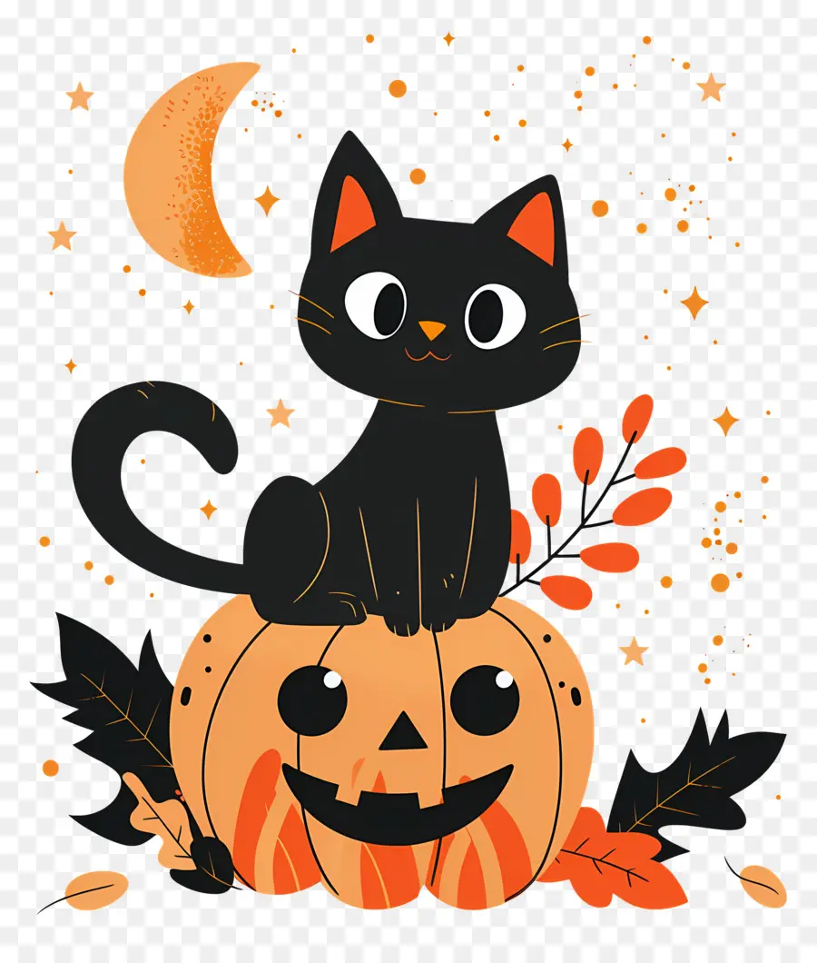 Gato De Halloween，Gato Preto Em Abóbora PNG