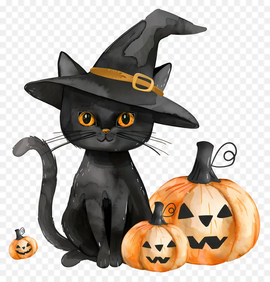 Gato De Halloween，Gato Preto Com Abóboras PNG