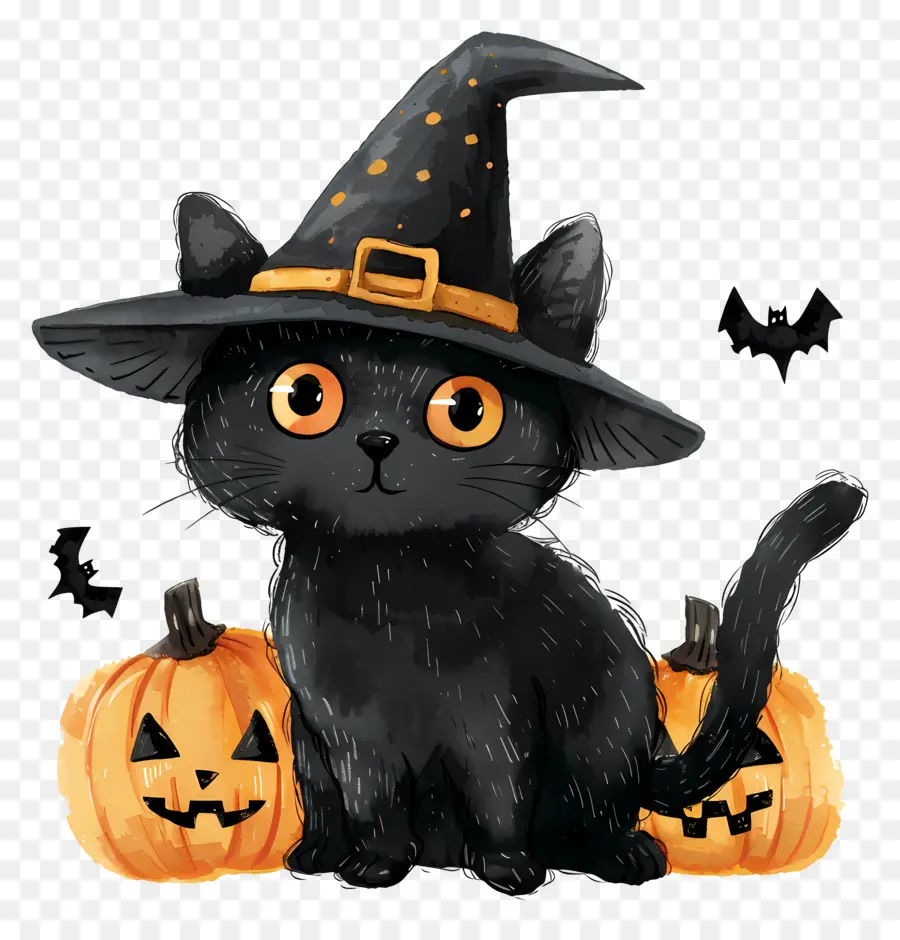 Gato De Halloween，Gato Preto Com Abóboras PNG