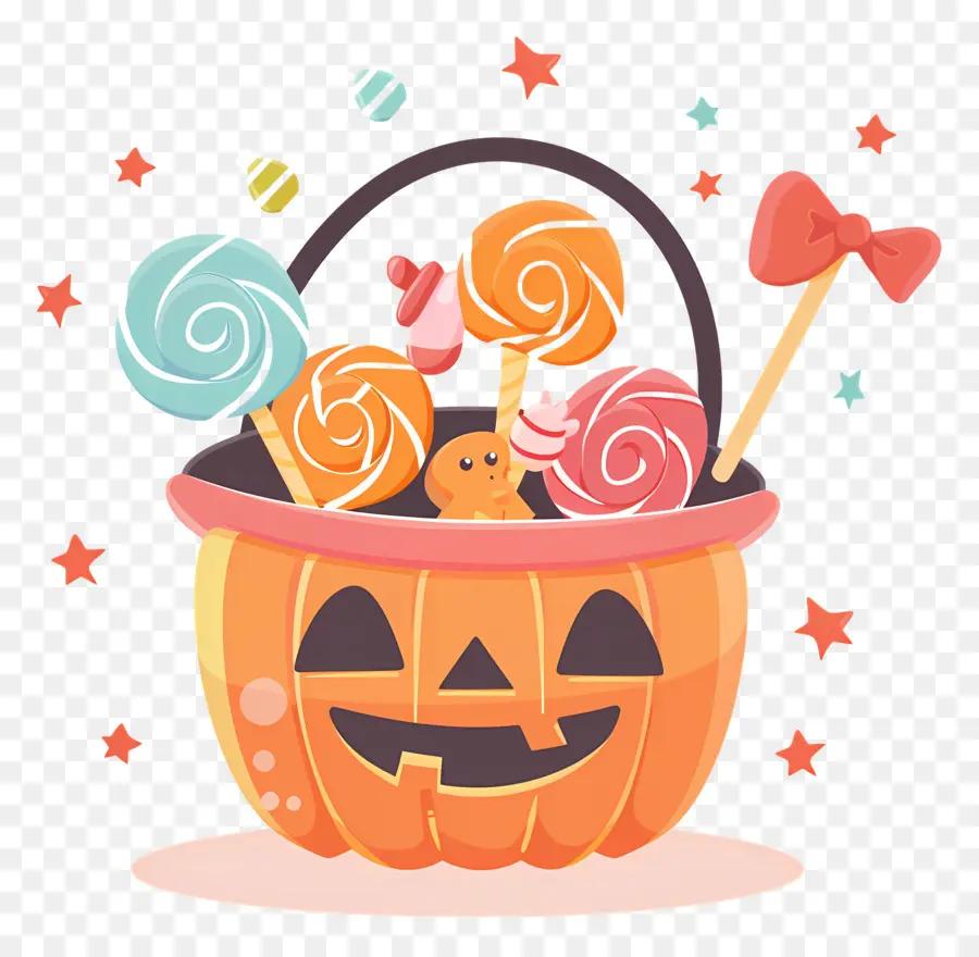 Balde De Doces De Halloween，Abóbora Com Doces PNG