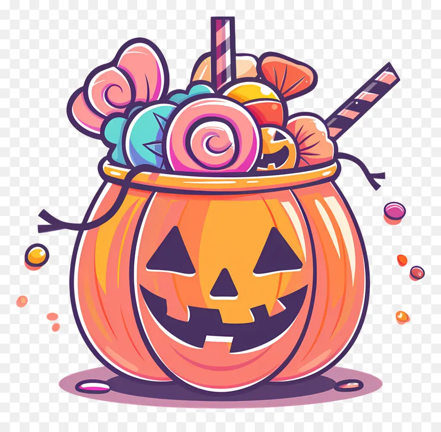 Balde De Doces De Halloween，Abóbora Com Doces PNG