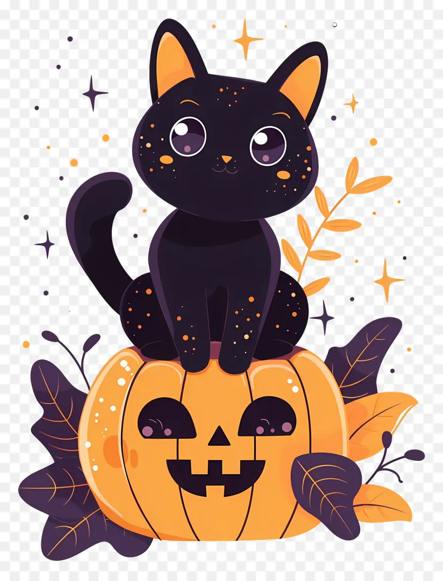 Gato De Halloween，Gato Preto Em Abóbora PNG