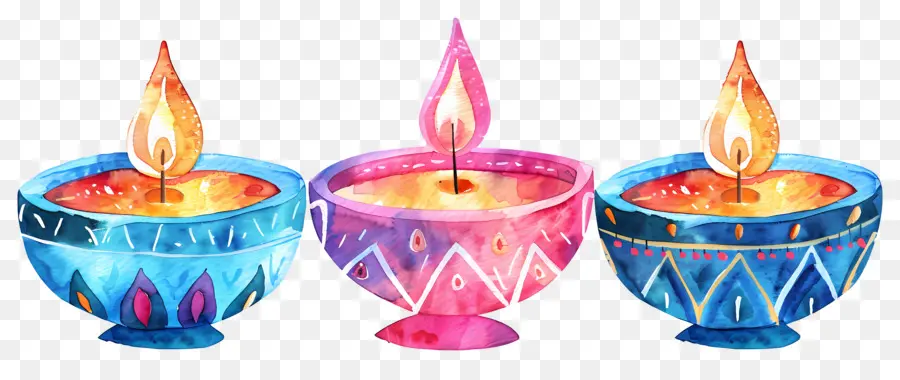 Diwali Diya，Lâmpadas De óleo Coloridas PNG